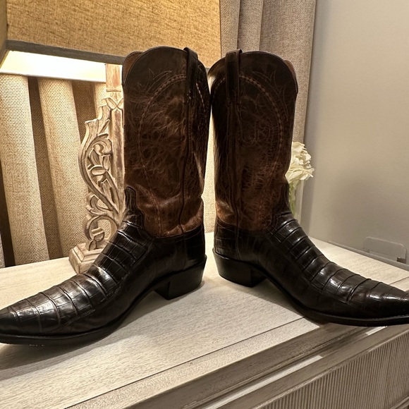 Lucchese Brown Caiman Cowboy Western Boots - Picture 3 of 11